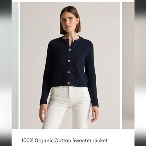 Quince 100% Organic Cotton Sweater Jacket Navy New Cardigan NwotGold Buttons